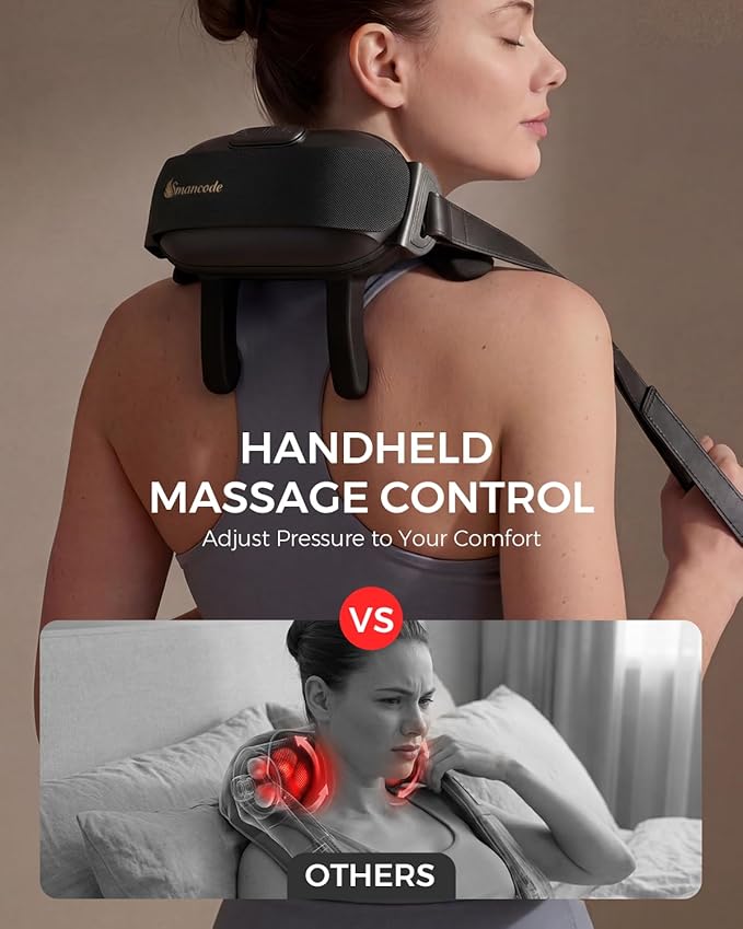 Neck Massager for Pain Relief Deep Tissue, Handheld Neck and Shoulder Massager with Heat, Cordless & Rechargeable Shiatsu Massager for Shoulder, Leg and Back Muscle Relaxation, Gifts for Women Men