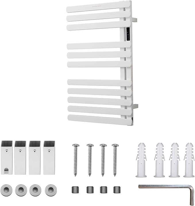 Electric Towel Warmer Rack,Heating Towel Warmer, Timer & Temperature Control, 11 Bar Stainless Steel Towel Heater for Bathroom, White, Plug-in(31.5x19.69x4.92in) Nordic Style