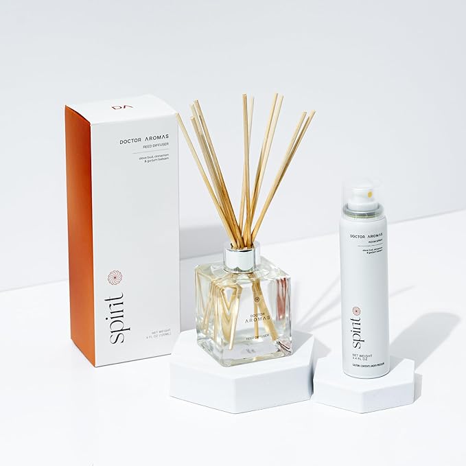 Doctor Aromas Aroma Set Essential Oil Natural Reed Aroma Wood Sticks Diffuser Glass Set – Elegant Scent for Home, Room or Bathroom, Décor, and Fresh Air Fragrance Aromatherapy Gift (Spirit)