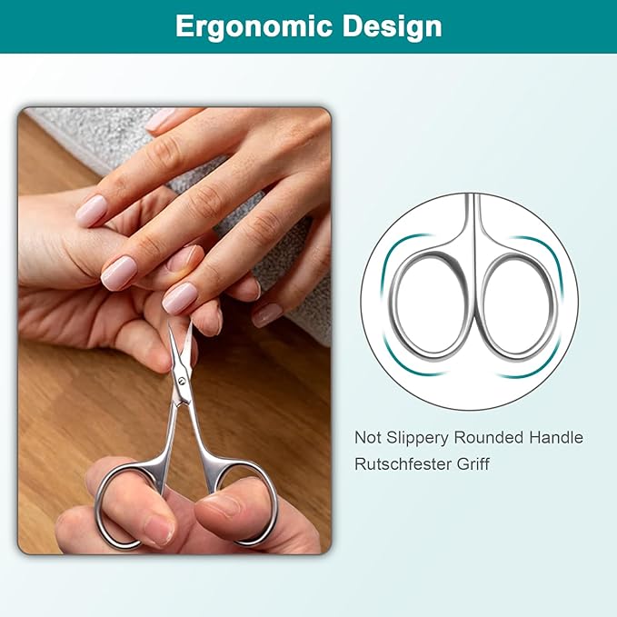 Lermende Cuticle Scissors Extra Fine Curved, Portable Stainless Steel Manicure Scissors with Sharp Curved Blade, Multi-Purpose Russian Manicure Cuticle Trimmer. (Silver, Round Handle)