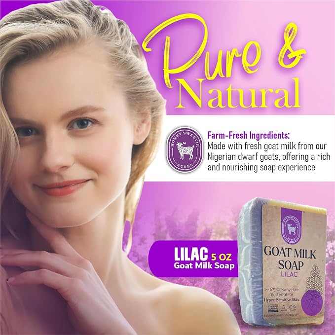 Honey Sweetie Acres Lilac Goat Milk Soap - Handmade 5 oz Bar, Made with Natural Ingredients, Moisturizing & Gentle, Made in the USA