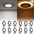 VOLISUN 12 Pack 4 Inch Black Recessed Light with Night Light, Canless LED Recessed Lighting 4 inch, 2700K-5000K Selectable, 9.5W=80W,810LM Soffit Lighting Outdoor Recessed Lights, ETL Certificated