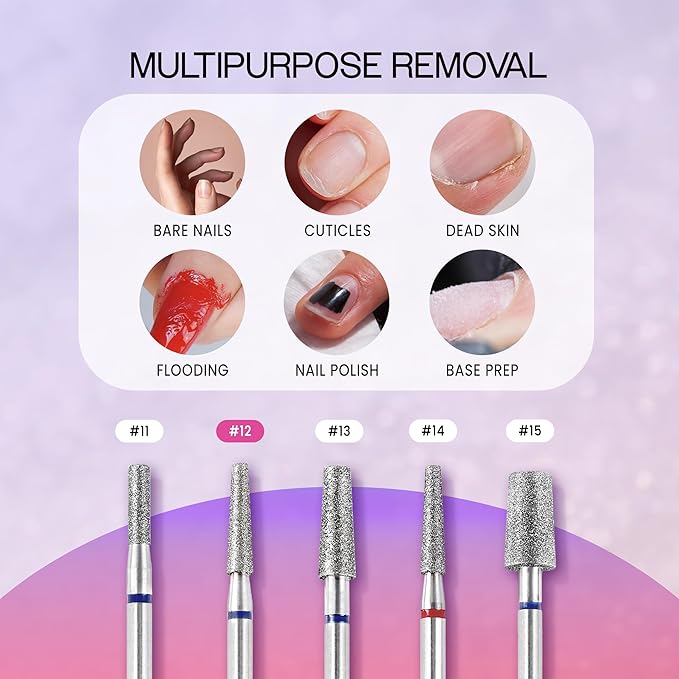 PANA 3/32" Diamond Carbide Cone Bit- Style 12, Medium Grit - Professional Cuticle Nail Drill Bits for Acrylic Gel Nails Dry Manicure Pedicure Shape Remove Tools