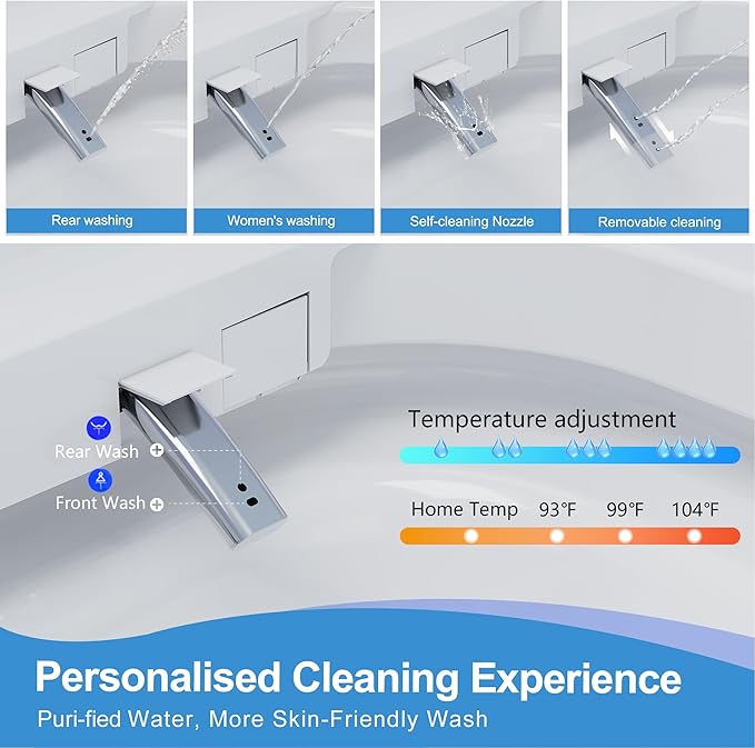 TDH Smart Toilet with Bidet Built in,Foam Shield, Blackout Flushing,Heated Seat with Instant Water, Aromatherapy Tablet,Foot Sensor Auto Open/Close,Ambient Lighting for Bathrooms