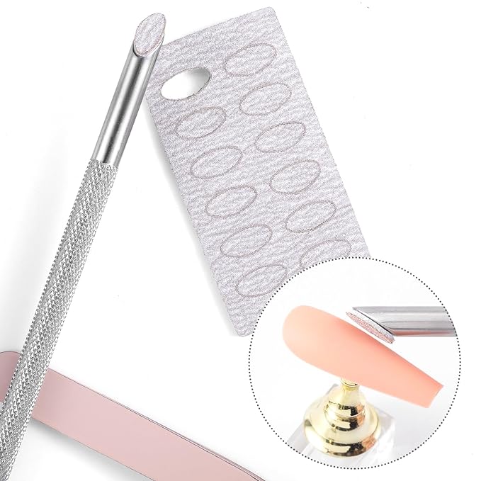 HINZIC Stainless Steel Nail Cuticle Pusher Tools Dual Ended Cuticle Remover Self-Adhesive 240 Grit Sandpaper Sheets Nail Care Replacement for Women Girls