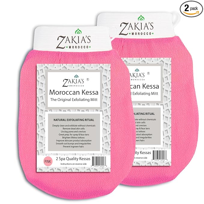 Original Kessa Exfoliating Glove -Value Pack (2pcs) -Pink -Microdermabrasion At Home Exfoliating Mitts, Removes unwanted dead skin, dirt and grime and Keratosis Pilaris. Great for spray tan removal