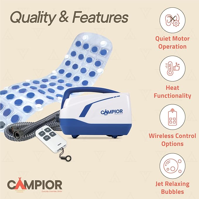 Bubble Bath Massager Mat for Bathtub, 47.24" x 14.57" Full-Body Heated Air Spa with 6-Level Adjustable Bubbles, Non-Slip Waterproof Design, Remote Control, For Stress, Muscle Relief & Relaxation, Blue
