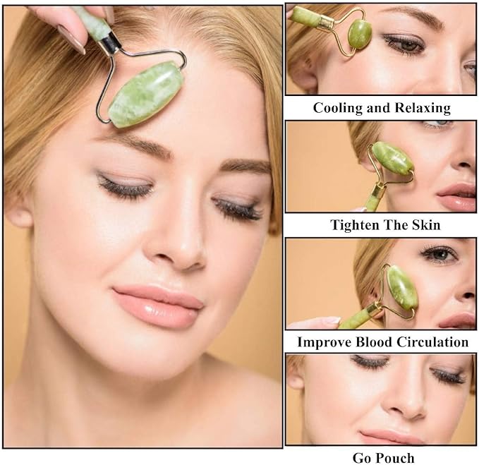 Natural Stone Face Roller –100% Real Stone Facial Tool, Anti Aging Face Roller – Face Massager, Aging Wrinkles, Puffy Eyes (Jade Roller)