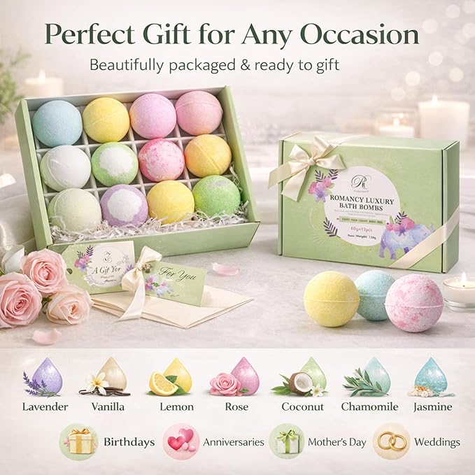 Bath Bombs Gift Set for Women – 12 Pack Spa Fizzies with Epsom Salt, Relaxation & Stress Relief, Lavender & Eucalyptus Aromatherapy, Spa Gift for Mom, Birthday & Mother’s Day