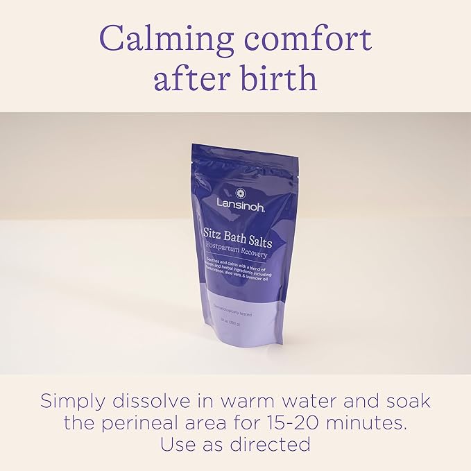 Lansinoh Sitz Bath Salts for Postpartum Care, Perineal Soak with Epsom Salt, Aloe Vera, Lavender & Frankincense Oil, 10 Ounces