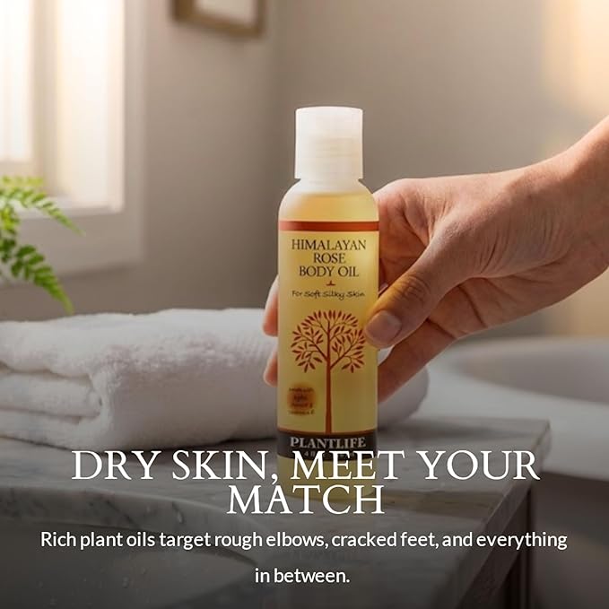 Plantlife Himalayan Rose Body Oil - Moisturizing Natural Body Oil for All Skin Types - Nourishing Dry Skin and Making It Feel Soft and Silky for Women & Men - Bath, Body & Massage Oil - 4oz