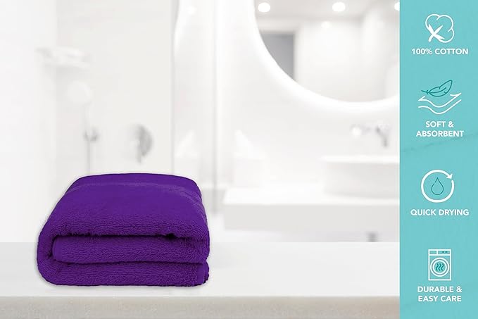Medium Bath Towels Pack of 6 – 24x48 Inches – Soft, Quick Dry & Highly Absorbent – 100% Cotton Towels for Bathroom, Spa, Gym & Hotel – Purple