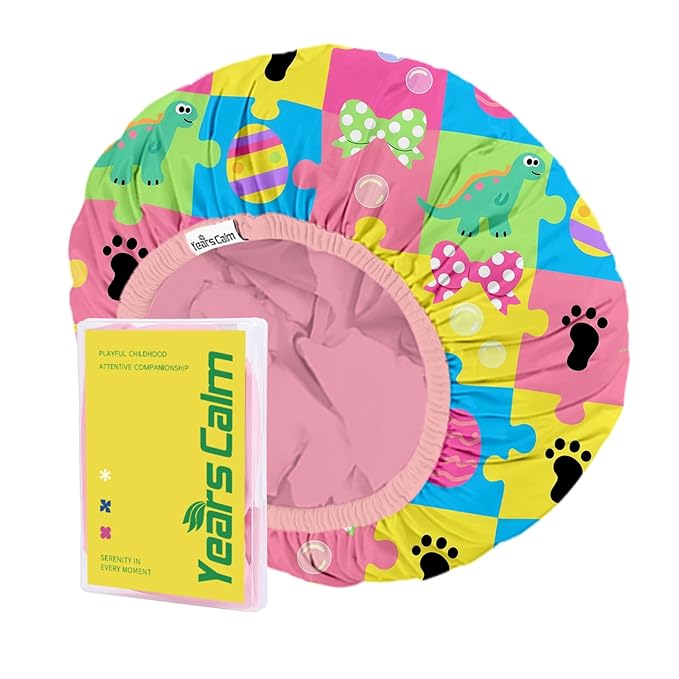 Years calm Kids Shower Cap, Waterproof Reusable Cartoon Bath Cap with Double Layers & Soft Elastic Band, Washable shower cap for kids, Great for Daily Bath(multi-colored, One Size)