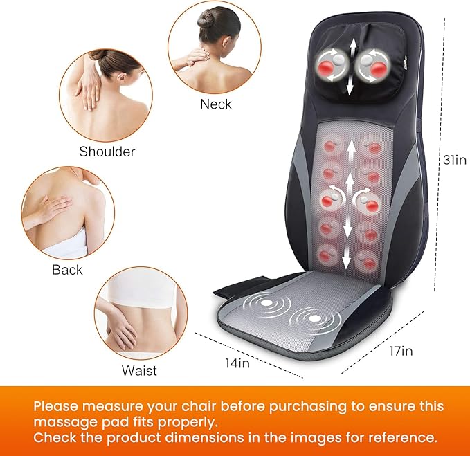 Snailax Shiatsu Back Massager with Heat -Deep Kneading Massage Chair Pad with Adjustable Intensity, Shiatsu Chair Massager to Relax Full Body Muscle，Gift for Mother