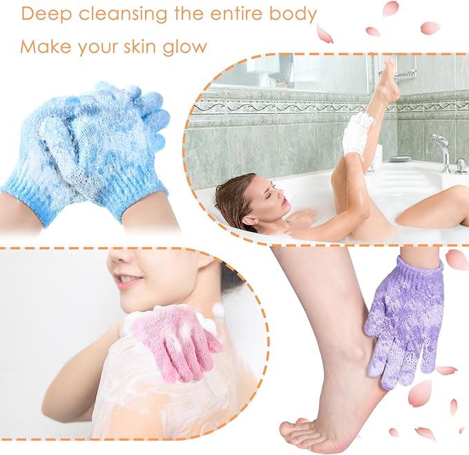 FoldTier 200 Pcs Exfoliating Gloves Bulk for Shower Body Double Sided Gloves Exfoliating Bath Mitt with Hanging Loop Bath for Women Men Bathing Skin Scrubber Accessories Beauty Spa(Multicolor)