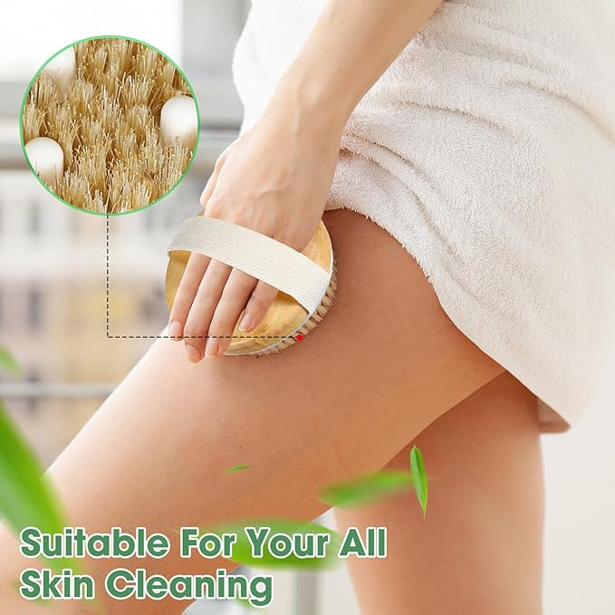 Gejoy 5 Pcs Dry Brushing Body Brush for Lymphatic Drainage Exfoliating Brush with Massage Nodule Dry Skin Body Scrubber Cellulite Shower Circulation Dead Exfoliator (4.3 x 4.3 Inches,Wood Color)
