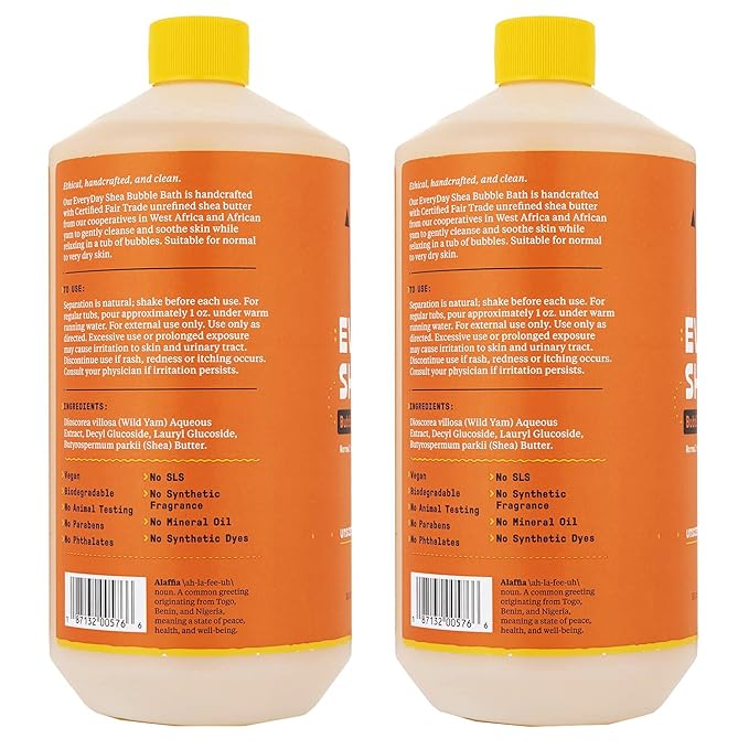 Alaffia Bubble Bath, Unscented 2-Pack – Long-Lasting Bubbles with Moisturizing Shea Butter, 32 Fl Oz