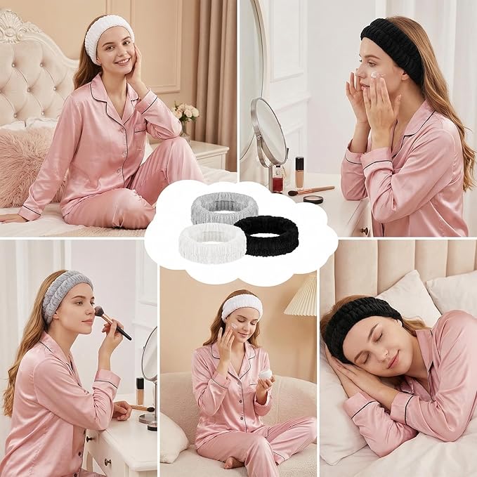 3PCS Skin Care Headband, Spa Headbands Makeup Head Band Headband for Washing Face Fluffy Hair Bands for Women Men
