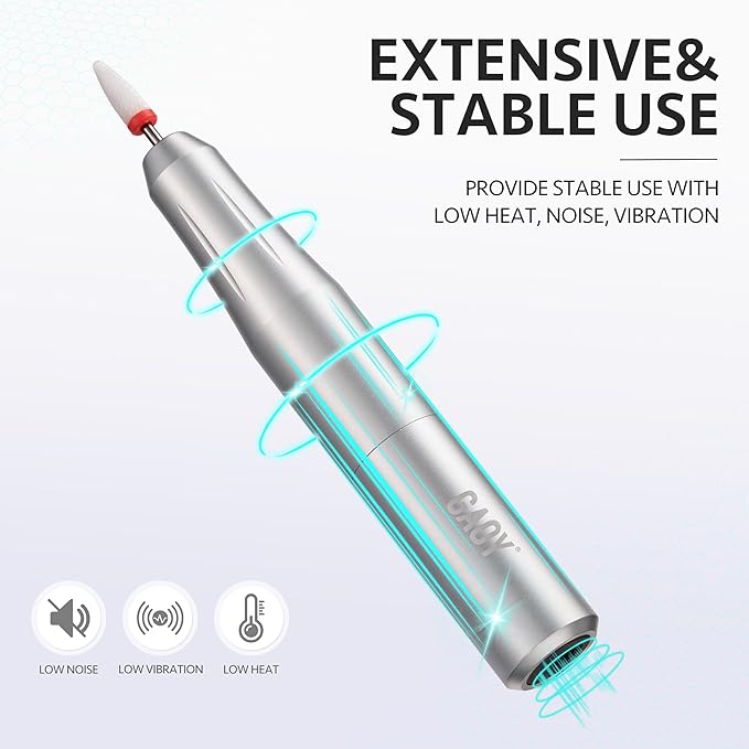 GAOY Electric Nail Drill, USB Electric Nail File for Acrylic and Gel, Portable Efile with Drill Bits, Manicure Pedicure Tools for Home Salon, Silver, Aluminum Lightweight