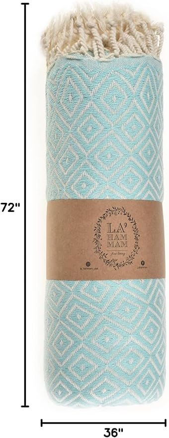 Personalized Beach Towel | Cotton Beach Towels, Easy to Carry, Sand Free, Highly Absorbent, Quick Dry, Turkish Towels for Travel Camping Bath Sauna Beach Gym Pool Yoga SPA by Lahammam, Malta, Aqua