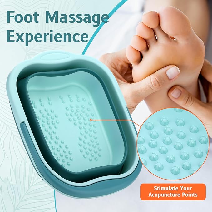 2 Pack Collapsible Foot Bath Plastic Foot Soaking Tub Portable Feet Bucket with Handles and Massage Acupoint for Feet Care Routine Home (Green and White)