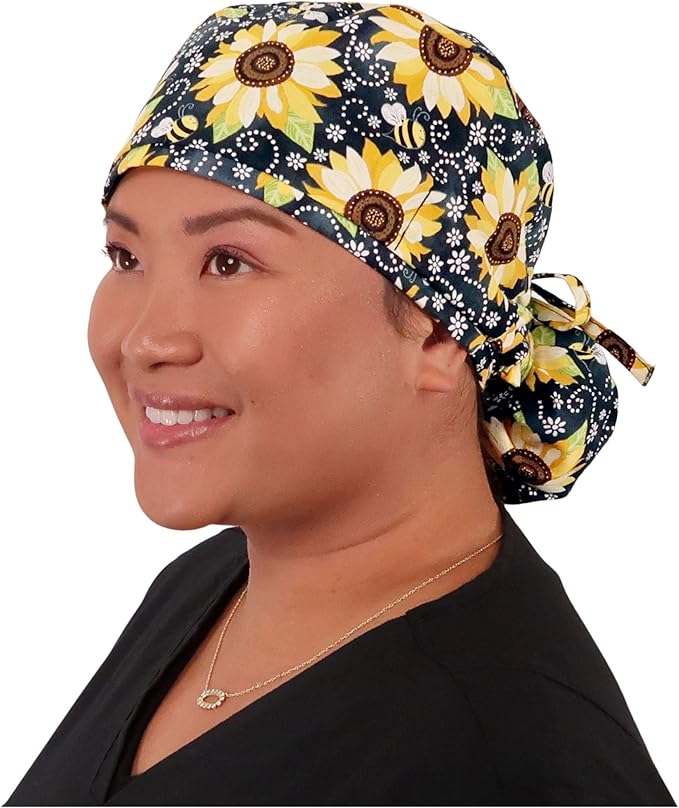 Sparkling EARTH Big Hair Ponytail Classic Surgical Style Scrub Working Cap - Made in The USA!!!