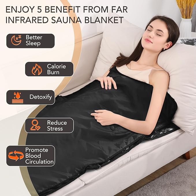 Infrared Sauna Blanket for Home Use,Portable Far Infrared Home Sauna for Detox, Tension, and Relaxation,Adjustable Temperature(86℉-158℉) & 20-60 Minutes Timer, Black