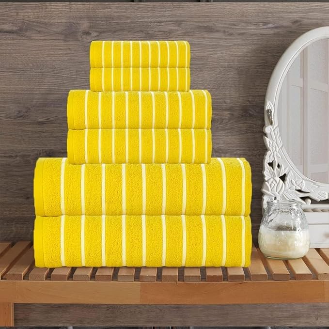 CASA COPENHAGEN Ecstatic 6Pcs 100% Egyptian Cotton Large Designer Towels Gift Set- Butter Yellow, 600GSM, 2Bath 2Hand 2Washcloths, Bath Towels for Bathroom Set for Women & Men