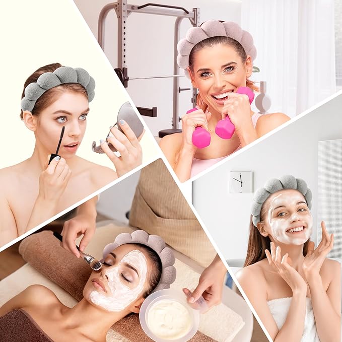 Ztomine Spa Headbands for Washing Face or Facial, Set of 2 Skincare Headbands, Terry Cloth Headband Wash Combo Pack - Puffy Makeup Washing, Mask, Skin Treatment