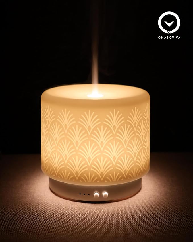 Ceramic Essential Oil Diffuser, 280ml 2.4MHz Ultrasonic Cool Mist Aromatherapy Diffuser with 12H/24H Runtime,Auto Shut-Off,Quiet Operation,3 Timer Settings for Large Room,Home,Office,SPA,Yoga,Gift