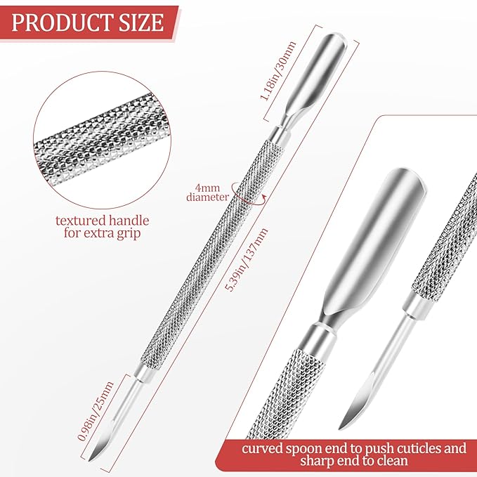 Cuticle Pusher Nail Polish Remover 2-in-1 Cuticle Trimmer Nail Care Tool Cuticle Pusher with 2 Ends Stainless Steel Manicure Tool (Pointed end)