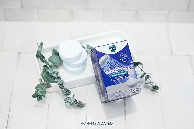 Vicks VapoShower Max Tablets, Non-Medicated Eucalyptus Shower Steamer Tablets, Menthol, Aromatherapy, 4ct