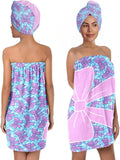 Bow Towel Wrap for Women Girls – Microfiber Shower Spa Wrap with Hair Towel Turban – Quick Dry Bath Skirt Set for Travel, Dorm, Pool, Beach, Gifts for Teen Girls (Bow 2)