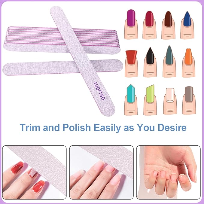 Nail File and Buffer Set (16 Pack), Nail File Kit Professional Nail Files & Buffers Manicure Supplies Filer Buffer for Natural Nails, 100/180 Grit 7 Way Nail Filing Polishing Buffer for Nail Care
