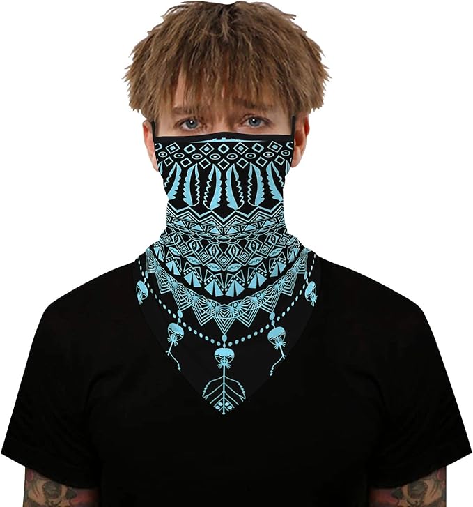 YAYOUREL Neck Gaiter Face Mask Bandanas for Men Women UV Face Scarf Cover Ear Loop Hole Facemask for Fishing Running Cycling