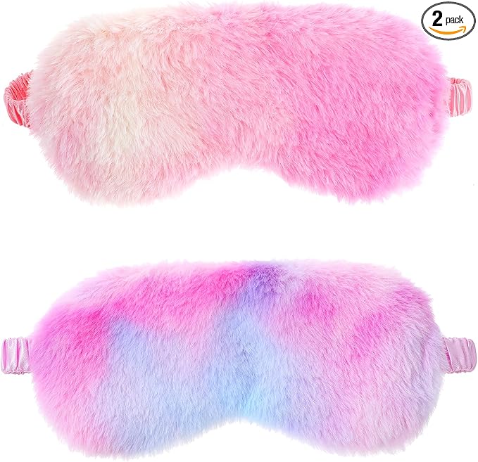 2 Pcs Plush Eye Mask Soft Sleeping Blindfold Eye Cover Comfortable Furry Faux Fur Sleeping Mask Satin Nap Night Eyeshade Cover for Women Men Gift (Purple, Red)