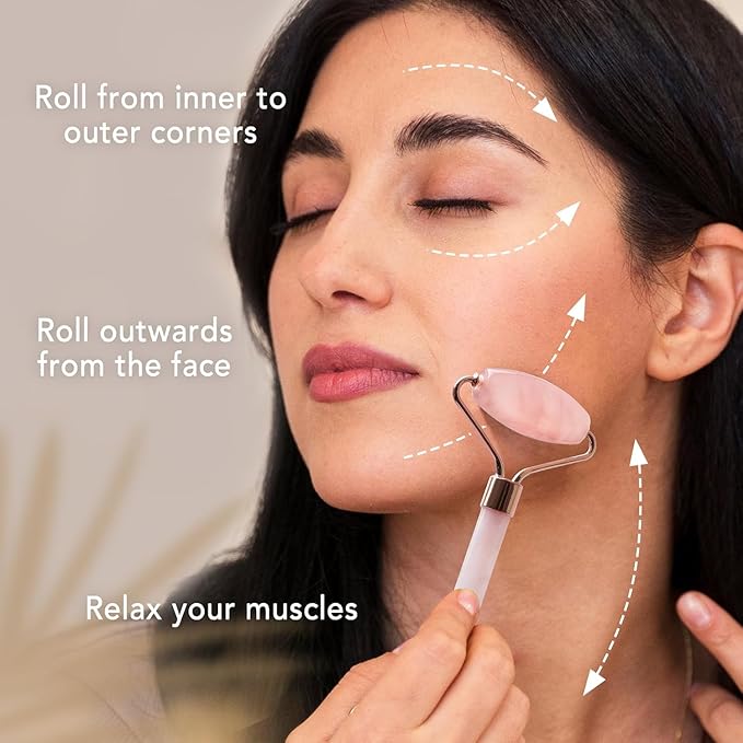 huefull Face Massager Rose Quartz Face Roller & Gua Sha Facial Tool Set, Muscle Tension Relief, Skin Care Gifts for Woman/Men, Skin Care Gifts