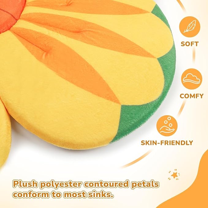 YooxArmor Baby Bath Pad for Infant Bathtub Sink, Non-Slip Flower Bathtub for Infants 0-6 Months, Soft Baby Sink Bath Cushion for Babies Bath Time, Newborns Bath Essentials Must Haves-Sunflower