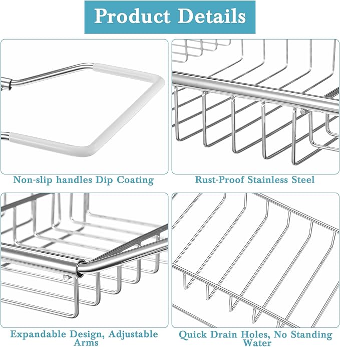Cabilock Stainless Steel Expandable Bathtub Tray, Chrome Polished Telescopic Bath Tub Shelf, Bathroom Organizer for Soap, Shampoo, Phone and Sundries
