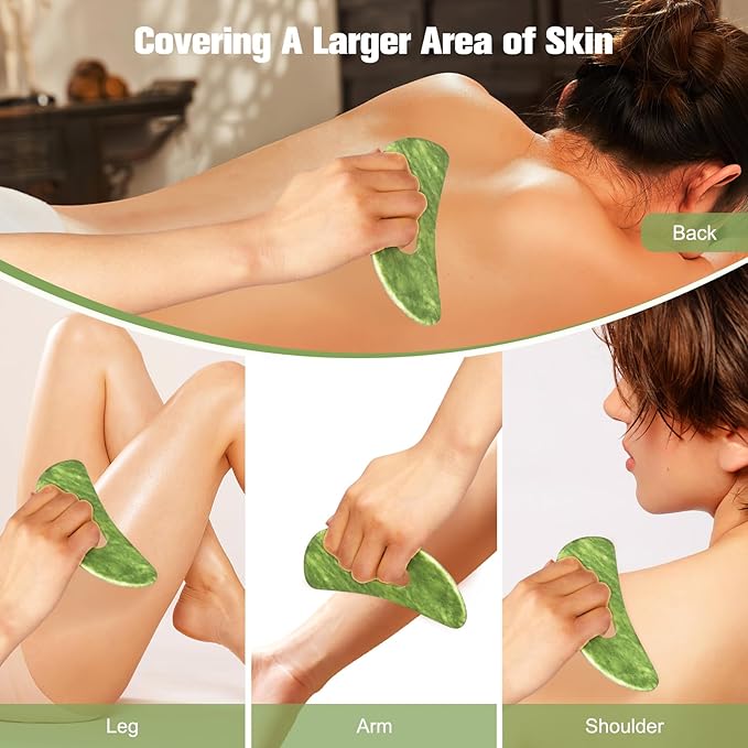 airogym Jade Stone Gua Sha Massage Tool Set Larger Guasha Board with Handle, Jade Stone Guasha Scalp Comb, Muscle Scraping Massage Tools