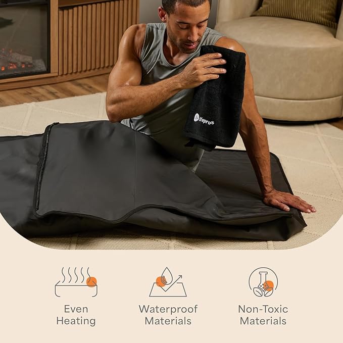 LifePro RejuvaWrap Infrared Sauna Blanket for Detox & Relaxation – Low EMF Carbon Fiber Heating, 9 Temp Levels, 5 Colors – Portable Sauna Blanket Infrared with Waterproof Interior & Carry Bag