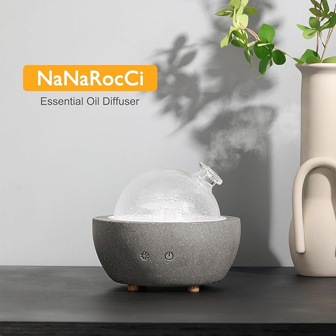 Essential Oil Aromatherapy Diffuser for Home Bedroom Large Room Glass Stone Ultrasonic Air Scent Mist Aroma Diffuser 200ML Defusers—Dark Gray