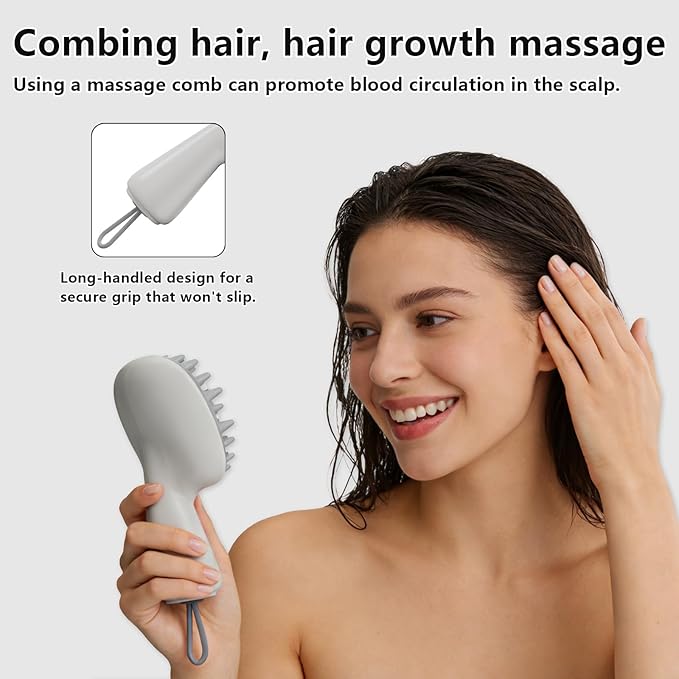 Scalp Massager with Long Handle Hair Growth, Soft Silicone Scalp Scrubber Shampoo Brush for Exfoliation, Dandruff Removal & Head Massage Stress Relax, Wet & Dry Use for Thick, Thin Hair Care
