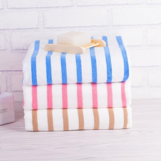 JML Beach Towels, Microfiber Bath Towel (6 Pack, 30" x 60") Cabana Stripe Absorbent, Quick Dry Bath Towel Set for Adults, Travel, Summer Holiday, Sport, Swimming, Pool, Yoga, Camping, Stripe Pink