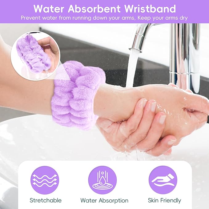 my novel things Face Wash Headband and Wristband Fashion Spa Headband, Coral Velvet Face Wash Set, Adjustable Makeup Headbands Hair Band for Washing Face, Facial Skincare Gift for Girls Women