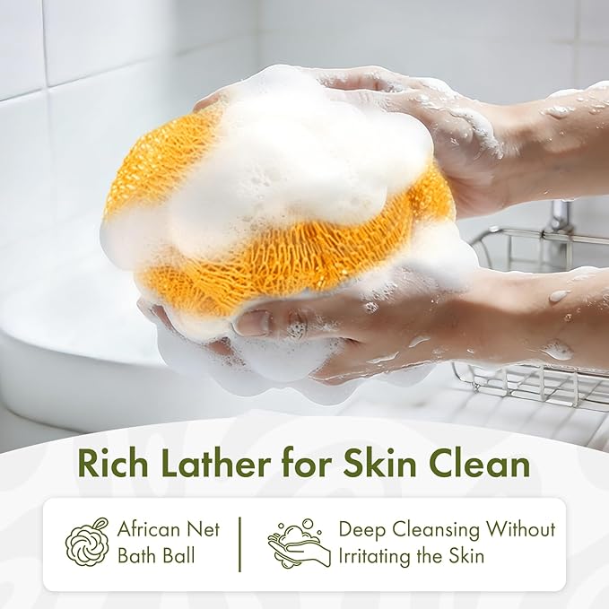 Bathway Loofah Bath Sponge, 2 Pack African Net Sponge Authentic, Exfoliating Shower Loofah Body Scrubber for Men and Women, Mesh Shower Pouf Balls for Body Wash
