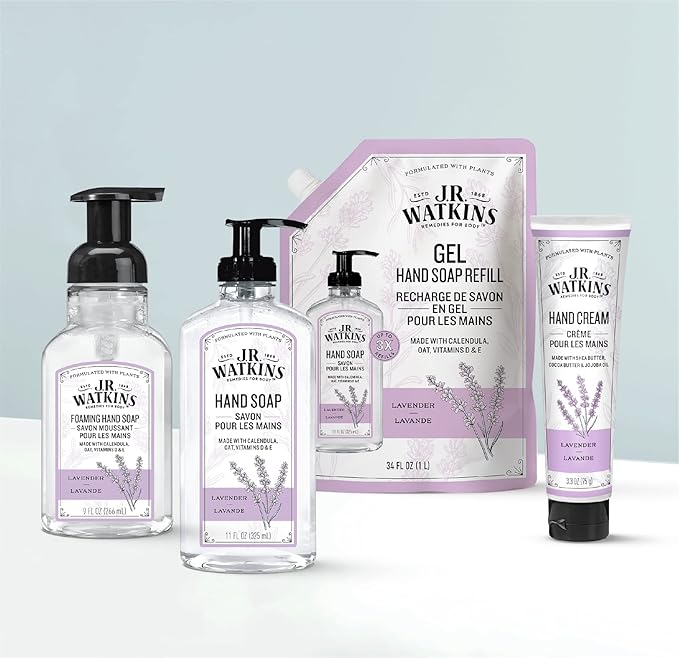 J.R. Watkins Natural Moisturizing Hand Cream, Hydrating Hand Moisturizer with Shea Butter, Cocoa Butter, and Avocado Oil, USA Made and Cruelty Free, 3.3oz, Lavender, Single