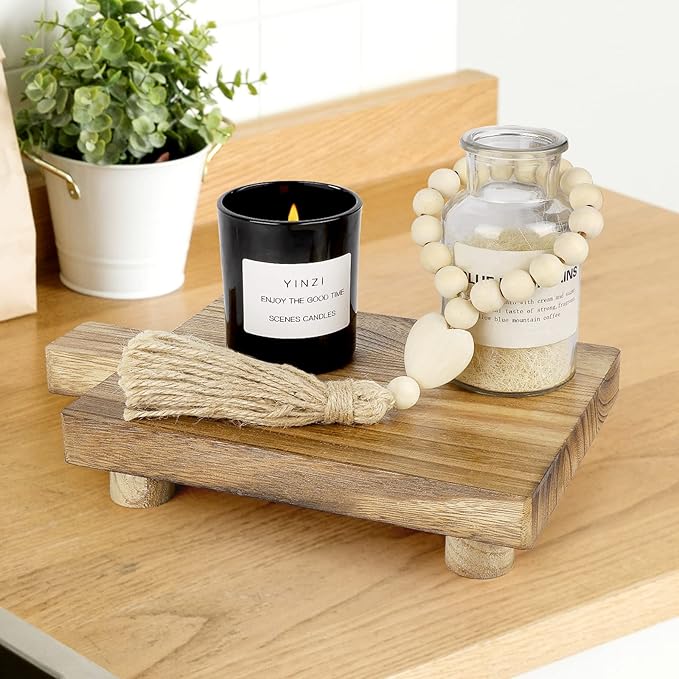 2 Pcs Handmade Wooden Tray,Practical Bathroom and Kitchen Decoration for Soap,Bath Bottles,Candles,Toilet Paper,Plant Holder(10.8 x 6.9 Inch)(Wood Color)