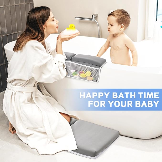 Baby Bath Kneeler and Elbow Rest Pad Set, Bathtub Kneeling Pad, Baby Accessories for Bath, Relieve Your Knees and Elbows
