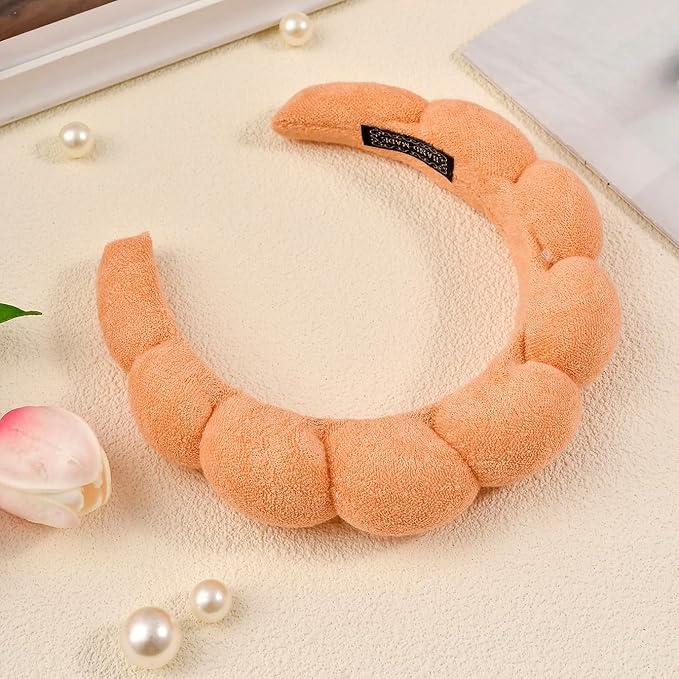 Spa Headbands for Washing Face or Facial, Makeup Headband for Women, Skincare Hair band, Puffy Terry Cloth Face Washing Head band for Maskup, Skin Treatment(Orange)
